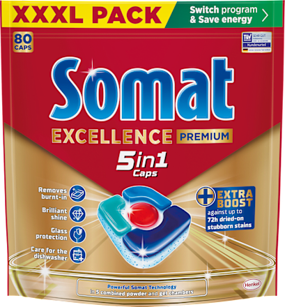 Excellence Premium 5u1 kapsule za strojno pranje posuđa Somat