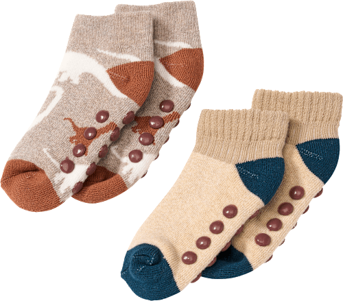 ABS Sneaker Socken mit Dino-Muster, braun & beige, Gr. 19/22 PUSBLU