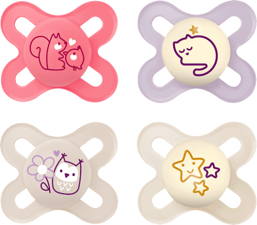 Schnuller Original Start Day & Night Silikon, rot/lila/braun/creme, 0-2 Monate mam
