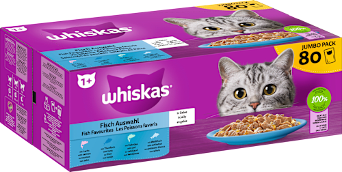 Nassfutter Katze Fisch Auswahl in Gelee, Jumbopack (80x85 g) Whiskas