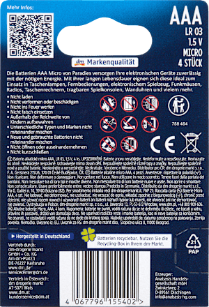 Batterien AAA Power Alkaline Paradies
