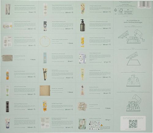 Adventskalender 2024 mit Pflegeprodukten, Schmuck und Planner für 2025 Jean&Len