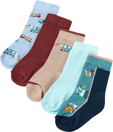 Socken mit Bagger-Muster, blau + rot + braun, Gr. 19/22 PUSBLU