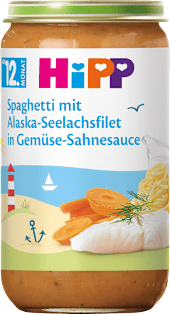 Menü Spaghetti mit Alaska-Seelachsfilet in Gemüse-Sahnesauce ab dem 12. Monat HiPP