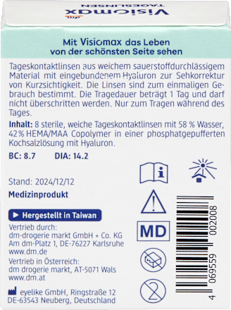 Tageslinsen Dioptrie -2,75 VISIOMAX