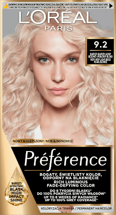 Farba do włosów 92 Warsaw Bardzo Jasny Beżowo-Perłowy Blond L'ORÉAL PARiS PRÉFÉRENCE