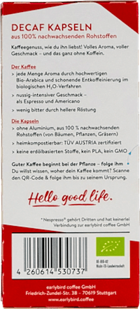 Kaffeekapseln Decaf, entkoffeiniert earlybird coffee