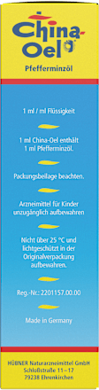 China-Oel, Wirkstoff: Pfefferminzöl 1 ml / ml Flüssigkeit, mit Inhalierstift China Oel