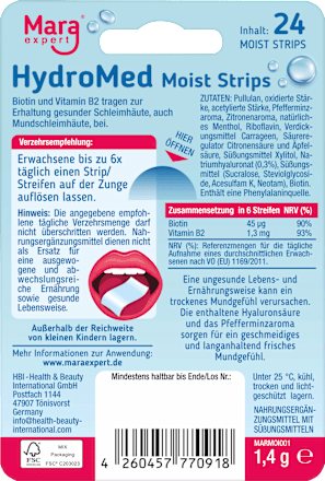 Lističi za vlaženje ustne votline HydroMed z okusom mete in limone Mara