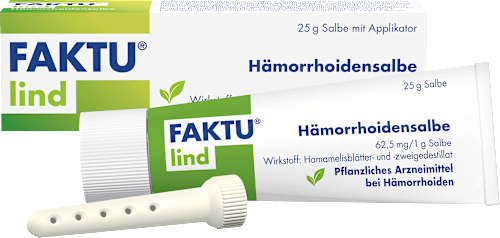 Faktu lind Hämorrhoidensalbe 62,5 mg / 1 g Salbe Wirkstoff: Hamamelisblätter- und -zweigedestillat FAKTU lind
