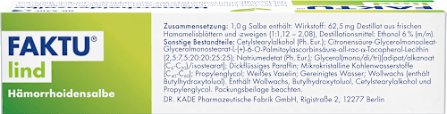Faktu lind Hämorrhoidensalbe 62,5 mg / 1 g Salbe Wirkstoff: Hamamelisblätter- und -zweigedestillat FAKTU lind