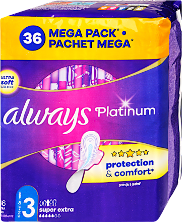 Egészségügyi betét Platinum, 3-as méret, super extra, Mega Pack always