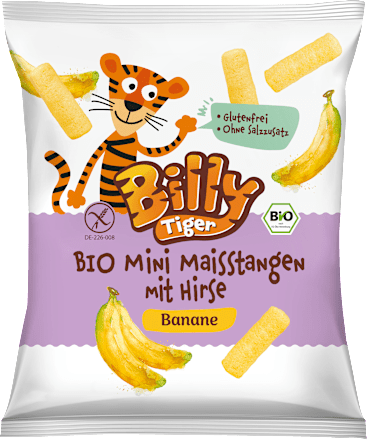 Knabbergebäck Mini Stangen mit Hirse und Bananengeschmack Billy Tiger
