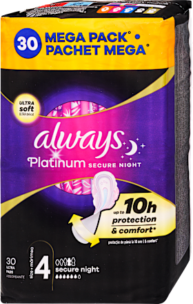 Egészségügyi betét Platinum, 4-es méret, secure night, Mega Pack always