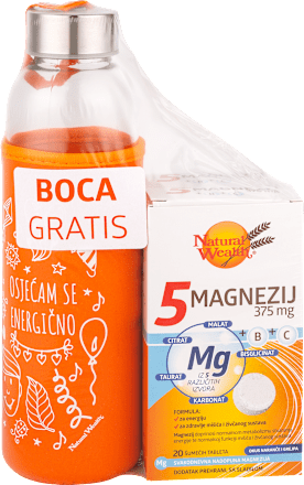 5 Magnezij 375 mg + B + C (2 kom.), s bocom, više vrsta Natural Wealth