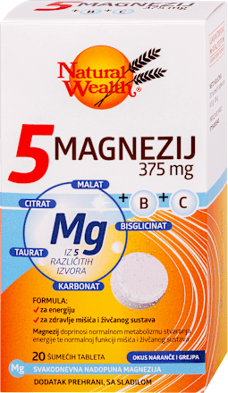 5 Magnezij 375 mg + B + C Natural Wealth
