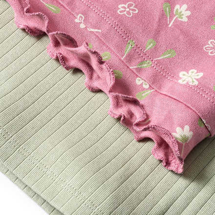 Langarmshirts mit Blumen-Muster, Rüschen & Ripp-Struktur, rosa + grün, Gr. 128 ALANA