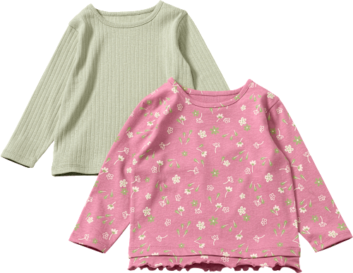 Langarmshirts mit Blumen-Muster, Rüschen & Ripp-Struktur, rosa + grün, Gr. 104 ALANA