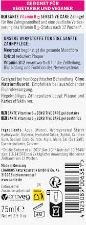 Zahnpasta Gel Vitamin B12 Sensitive Care fluoridfrei SANTE NATURKOSMETIK