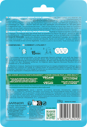 Tuchmaske Serum Hyaluron Barrier Repair Garnier Skin Active