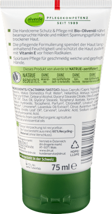 Védő és ápoló kézkrém bio olívával és E-vitaminnal, igénybevett bőrre alverde NATURKOSMETIK