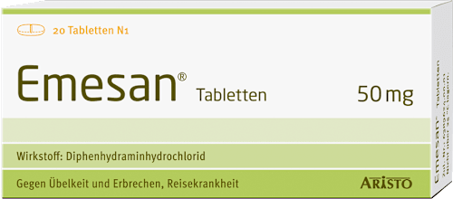 Emesan Tabletten Diphenhydraminhydrochlorid 50 mg Mittel gegen Übelkeit und Erbrechen  ARISTO
