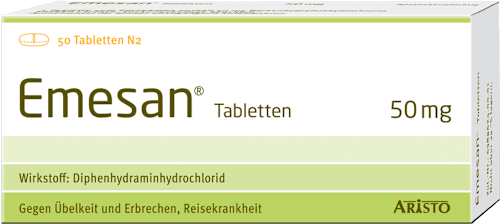 Emesan Tabletten Diphenhydraminhydrochlorid 50 mg Mittel gegen Übelkeit und Erbrechen  ARISTO