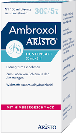 Ambroxol Aristo Hustensaft 30mg/5ml Ambroxolhydrochlorid-Lösung mit Himbeergeschmack zum Einnehmen ARISTO