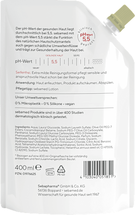 flüssige Waschemulsion Olive, seifenfrei, Nachfüllpack sebamed