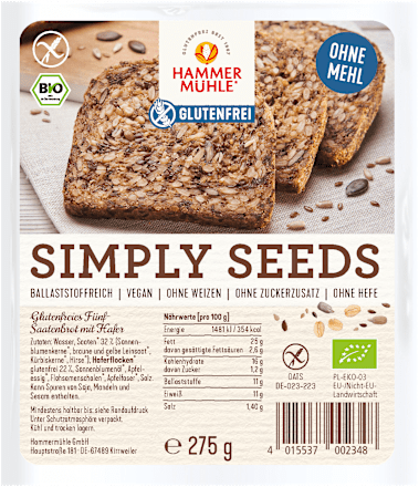 Brot, 5-Saatenbrot Simply Seeds, glutenfrei (4 Stück) Hammermühle