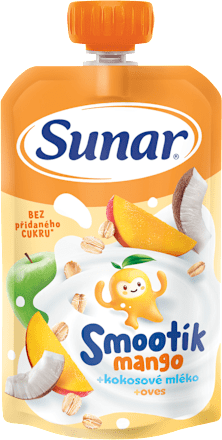 příkrm v sáčku Smootík mango, kokosové mléko a ovesné vločky Sunar