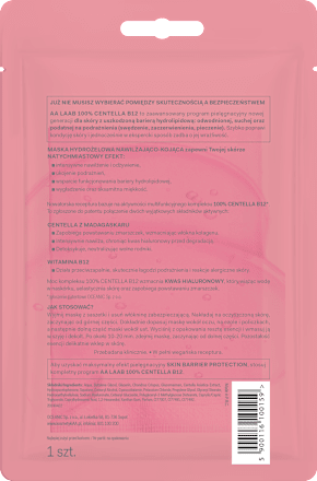 Maska hydrożelowa nawilżająco-kojąca Centella B12 Skin Barrier Protection LAAB AA