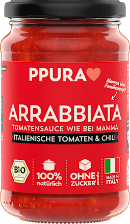 Tomatensoße, Arrabbiata, fruchtige Tomaten & Chili PPURA