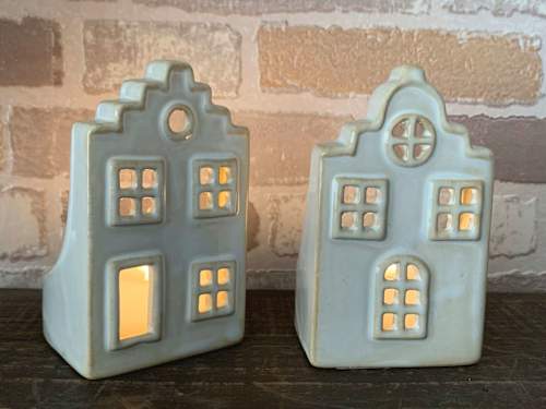 Teelichthalter aus Keramik, Giebelhaus, creme Dekorieren & Einrichten