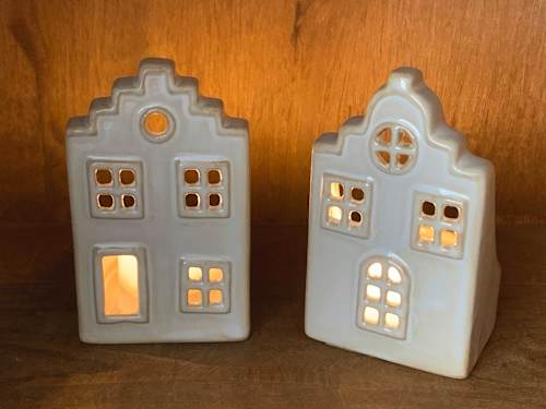 Teelichthalter aus Keramik, Giebelhaus, creme Dekorieren & Einrichten