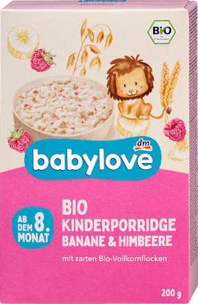 Bio zabkása gyermekeknek, banános-málnás, 8. hónapos kortól babylove