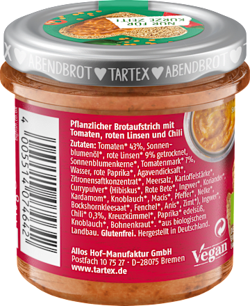 Brotaufstrich Rote Linsen Chili Tartex