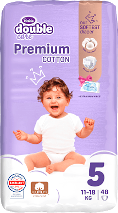 double care Cotton Premium pelene za bebe vel. 5 (11 - 18 kg) + vlažne maramice 20 kom. Violeta