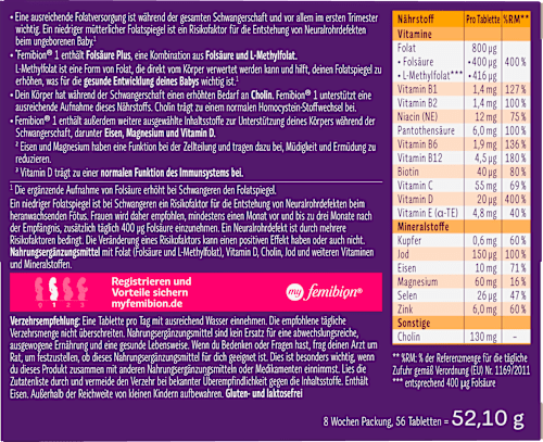 Femibion 1 Frühschwangerschaft Tabletten 56 St femibion