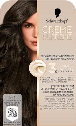 Vopsea permanentă 5-1 Șaten deschis rece Schwarzkopf CREME SUPREME