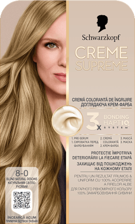 Vopsea permanentă 8-0 Blond natural deschis Schwarzkopf CREME SUPREME