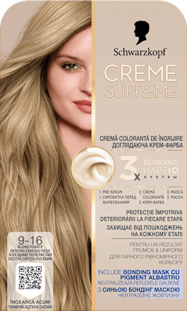 Vopsea permanentă 9-16 Blond foarte deschis cenușiu rece  Schwarzkopf CREME SUPREME
