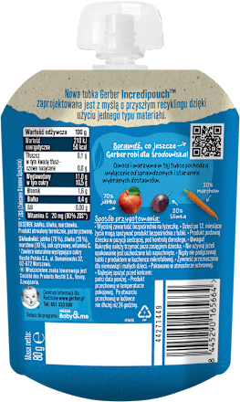 Mus owocowy jabłko, śliwka, marchewka po 6. miesiącu życia Gerber