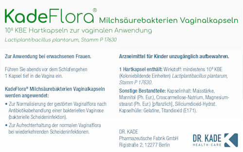 KadeFlora Milchsäurebakterien Vaginalkapseln 108 KBE Hartkapseln zur vaginalen Anwendung KadeFlora