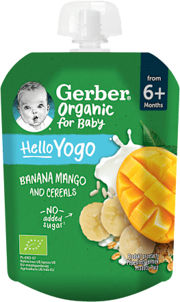 Mus owocowy banany, mango z jogurtem i płatkami zbóż po 6. miesiącu życia Gerber Organic