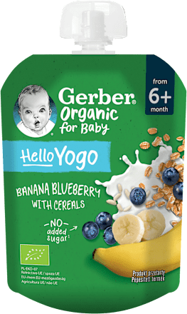 Mus owocowy banany, jagody z jogurtem i płatkami zbóż po 6.msc Gerber Organic