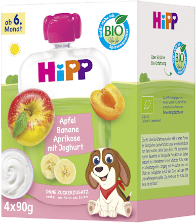 Pouch od jabuke, banane, marelice i jogurta, 4 x 90 g HiPP