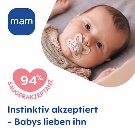 Schnuller Original Start Day & Night Silikon, blau/braun/creme, 0-2 Monate mam