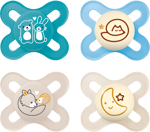 Schnuller Original Start Day & Night Silikon, blau/braun/creme, 0-2 Monate mam