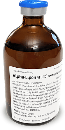 Alpha-Lipon Aristo 600mg : Thioctsäure (als Thioctsäure-Ethan-1,2-diamin-Salz (1:1)) Infusionslösung 5 x à 100 ml ARISTO